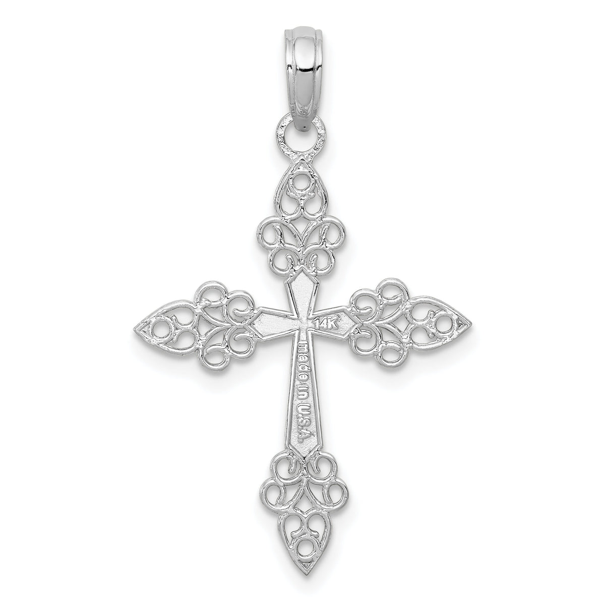 14k White Gold Filigree Cross Pendant-K9573W