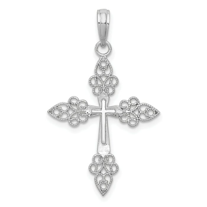 14k White Gold Filigree Cross Pendant-K9573W