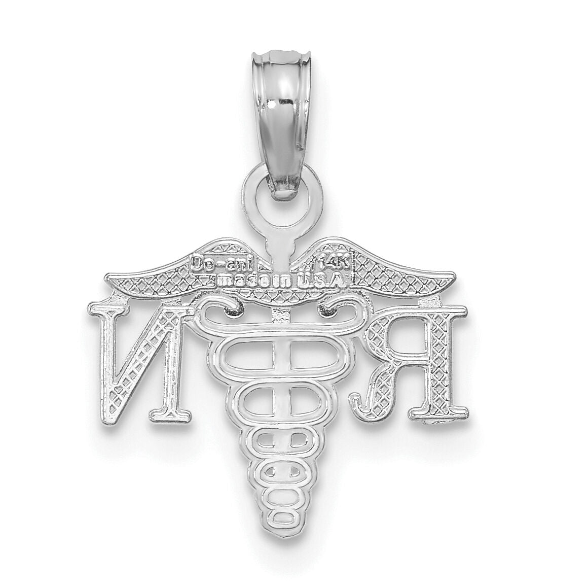 14K White Gold Textured RN Caduceus Charm-K9574W