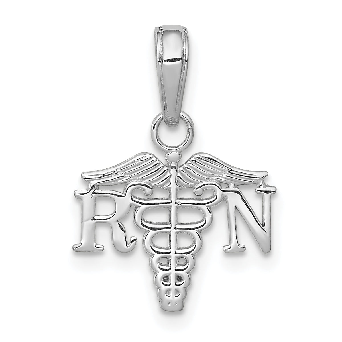 14K White Gold Textured RN Caduceus Charm-K9574W