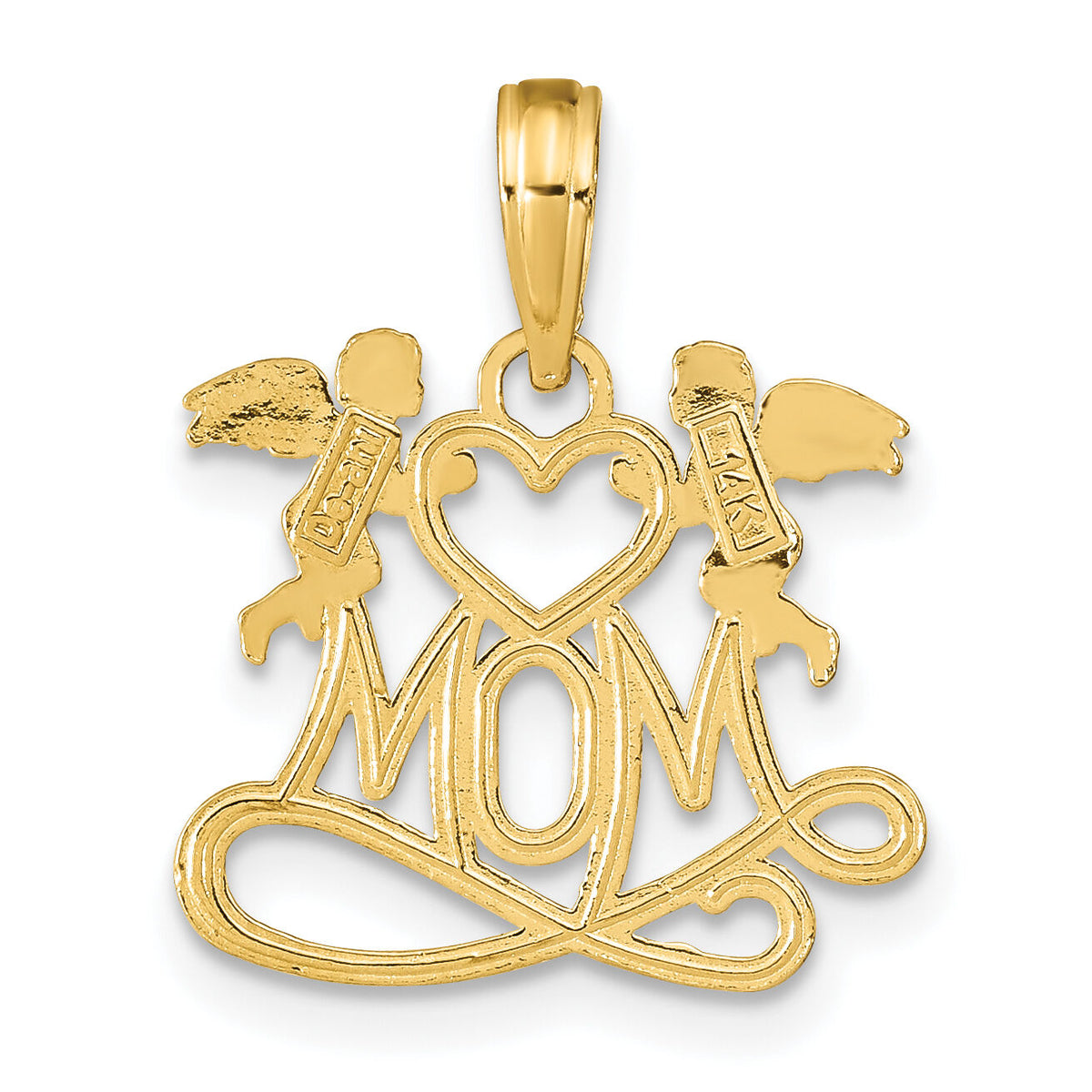 14K Polished MOM w/Heart and Angels Pendant-K9577