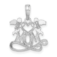 14K White Gold MOM w/ 2 Angels Holding Heart Charm-K9577W