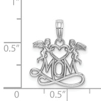 14K White Gold MOM w/ 2 Angels Holding Heart Charm-K9577W