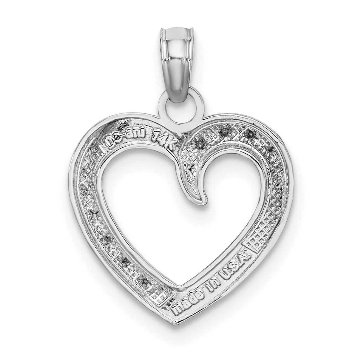 14K White Gold Polished and Textured Heart Pendant-K9579W