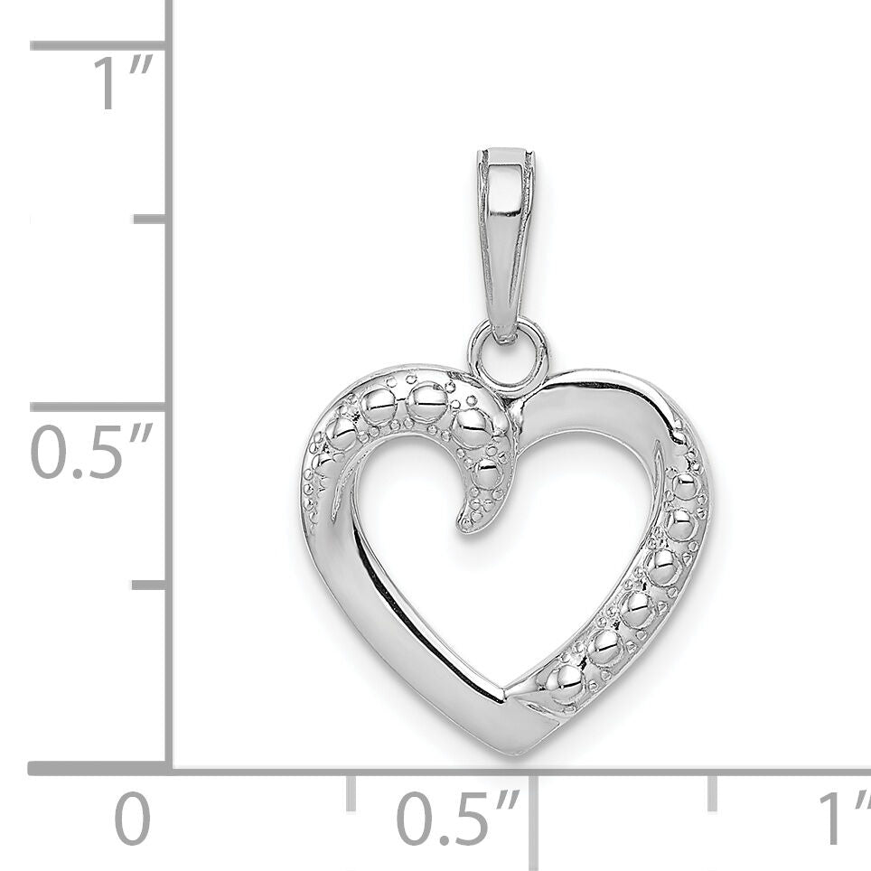 14K White Gold Polished and Textured Heart Pendant-K9579W