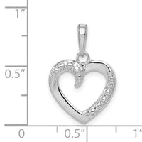 14K White Gold Polished and Textured Heart Pendant-K9579W