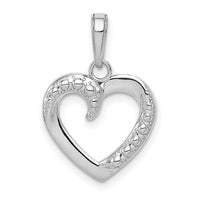 14K White Gold Polished and Textured Heart Pendant-K9579W