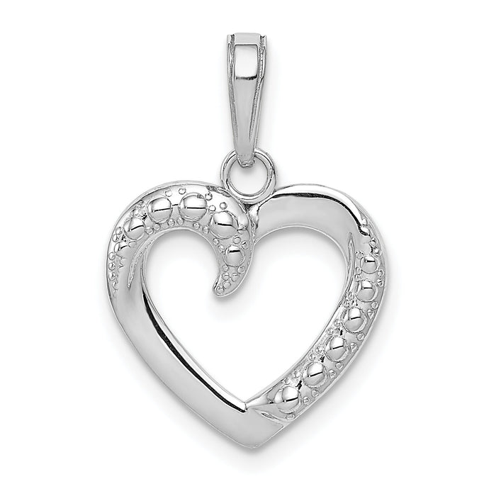 14K White Gold Polished and Textured Heart Pendant-K9579W