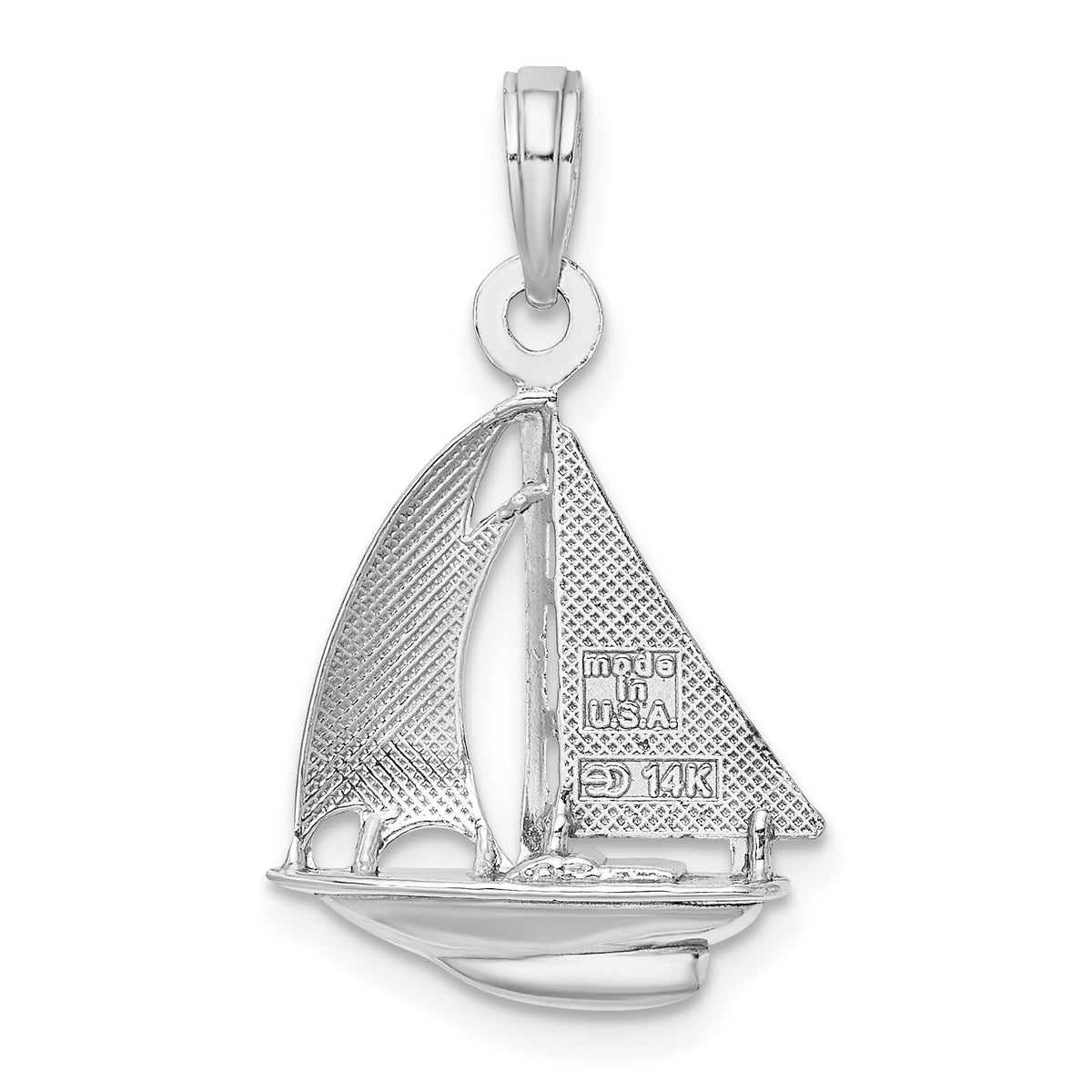 14K White Gold Polished 3-D Sailboat Charm-K9580W