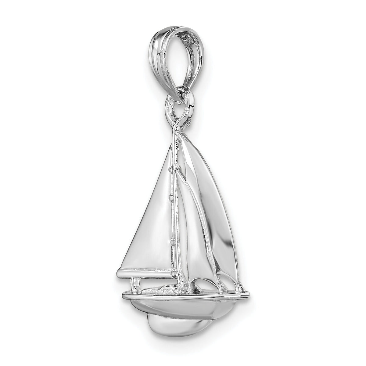 14K White Gold Polished 3-D Sailboat Charm-K9580W