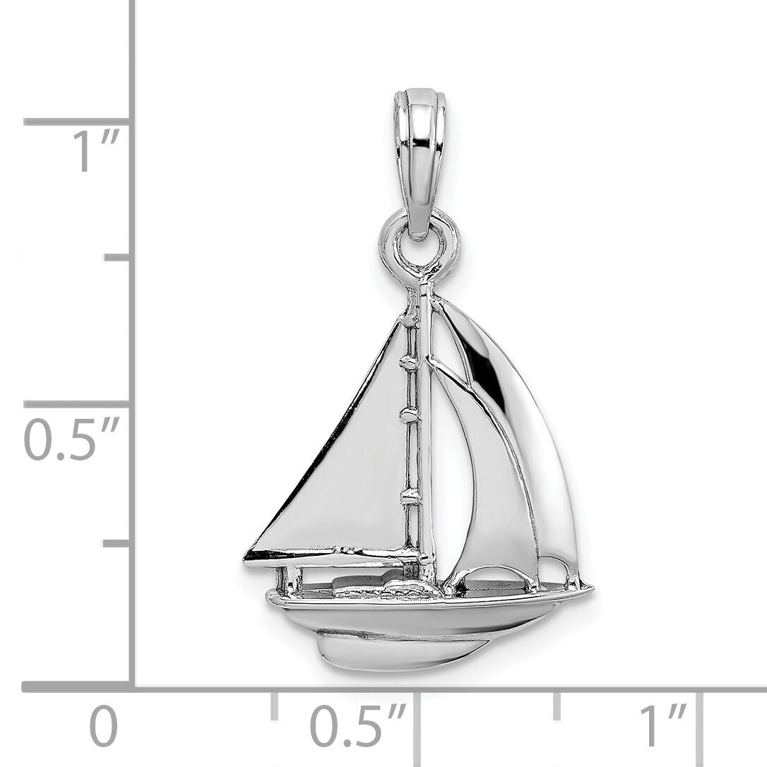 14K White Gold Polished 3-D Sailboat Charm-K9580W