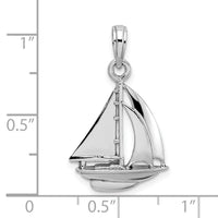 14K White Gold Polished 3-D Sailboat Charm-K9580W