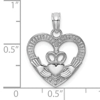14K White Gold Polished/Textured Heart Claddagh Charm-K9581W