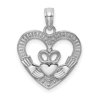 14K White Gold Polished/Textured Heart Claddagh Charm-K9581W