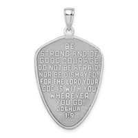 14k White Gold Cross Shield w/ Joshua 1:9 On Reverse Charm-K9582W