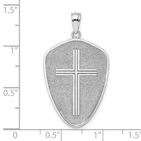 14k White Gold Cross Shield w/ Joshua 1:9 On Reverse Charm-K9582W
