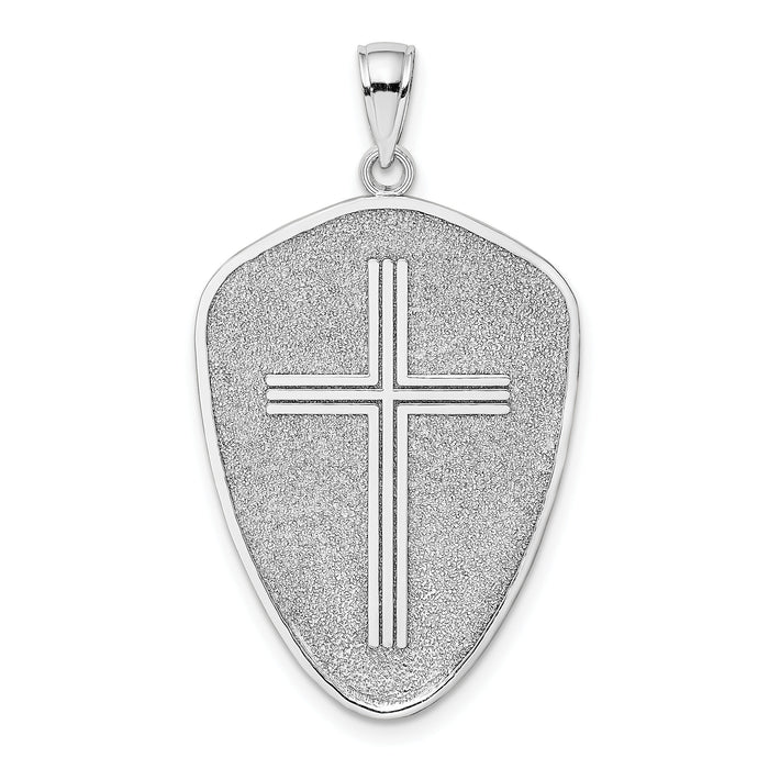 14k White Gold Cross Shield w/ Joshua 1:9 On Reverse Charm-K9582W