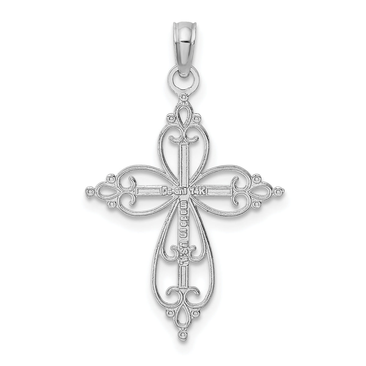 14K White Gold Beaded Cross Charm-K9585W