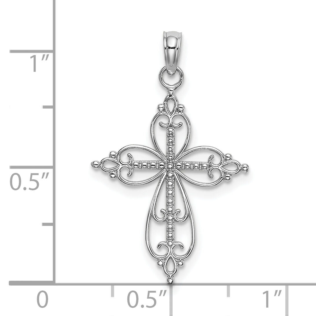 14K White Gold Beaded Cross Charm-K9585W