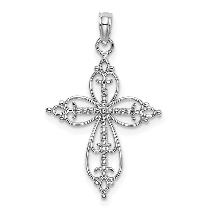 14K White Gold Beaded Cross Charm-K9585W