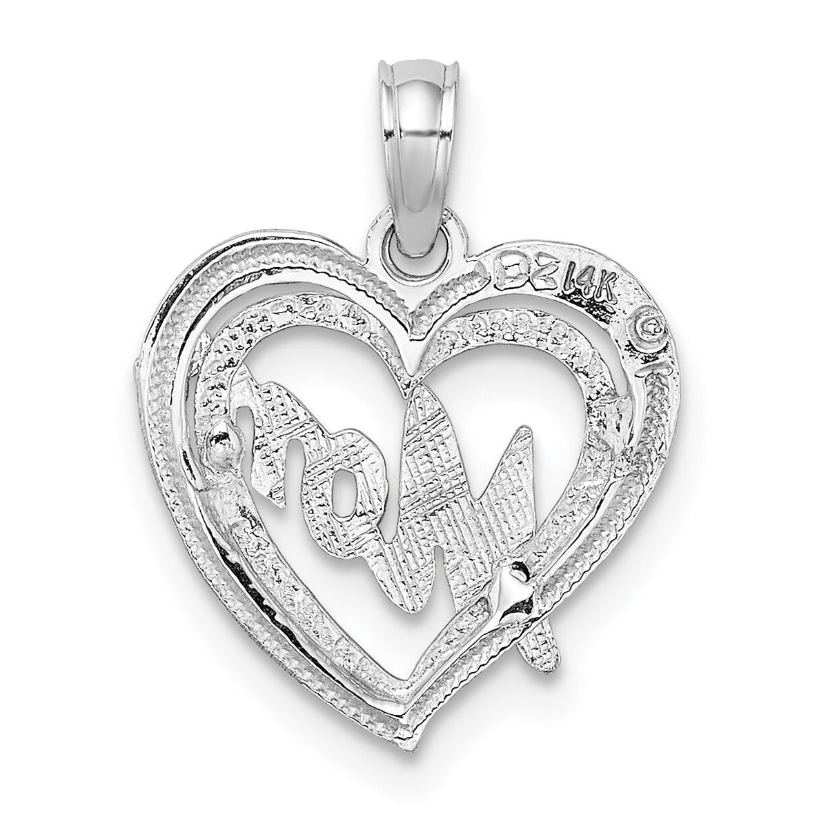 14K White Gold MOM Inside Heart Charm-K9589W