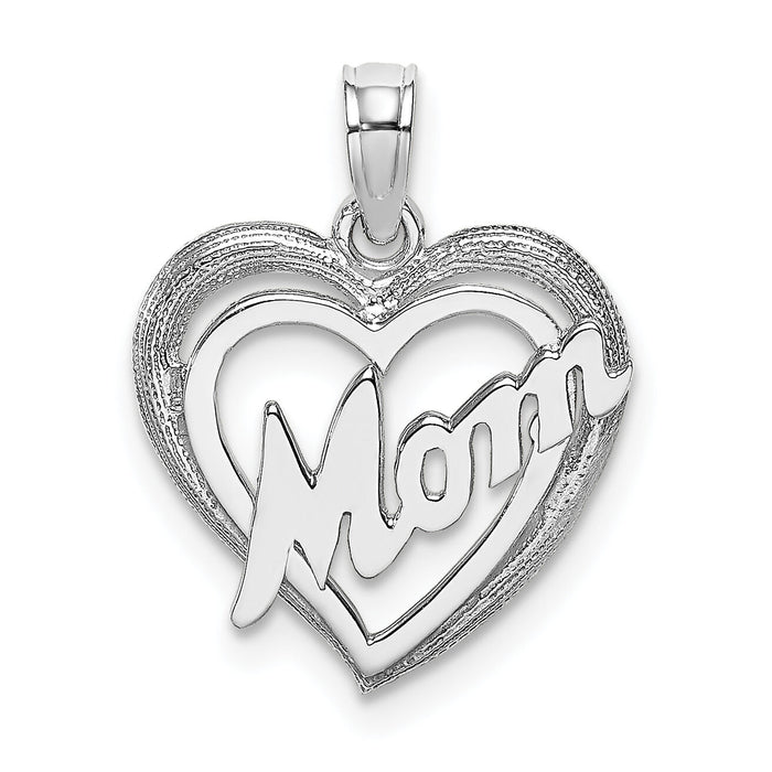 14K White Gold MOM Inside Heart Charm-K9589W