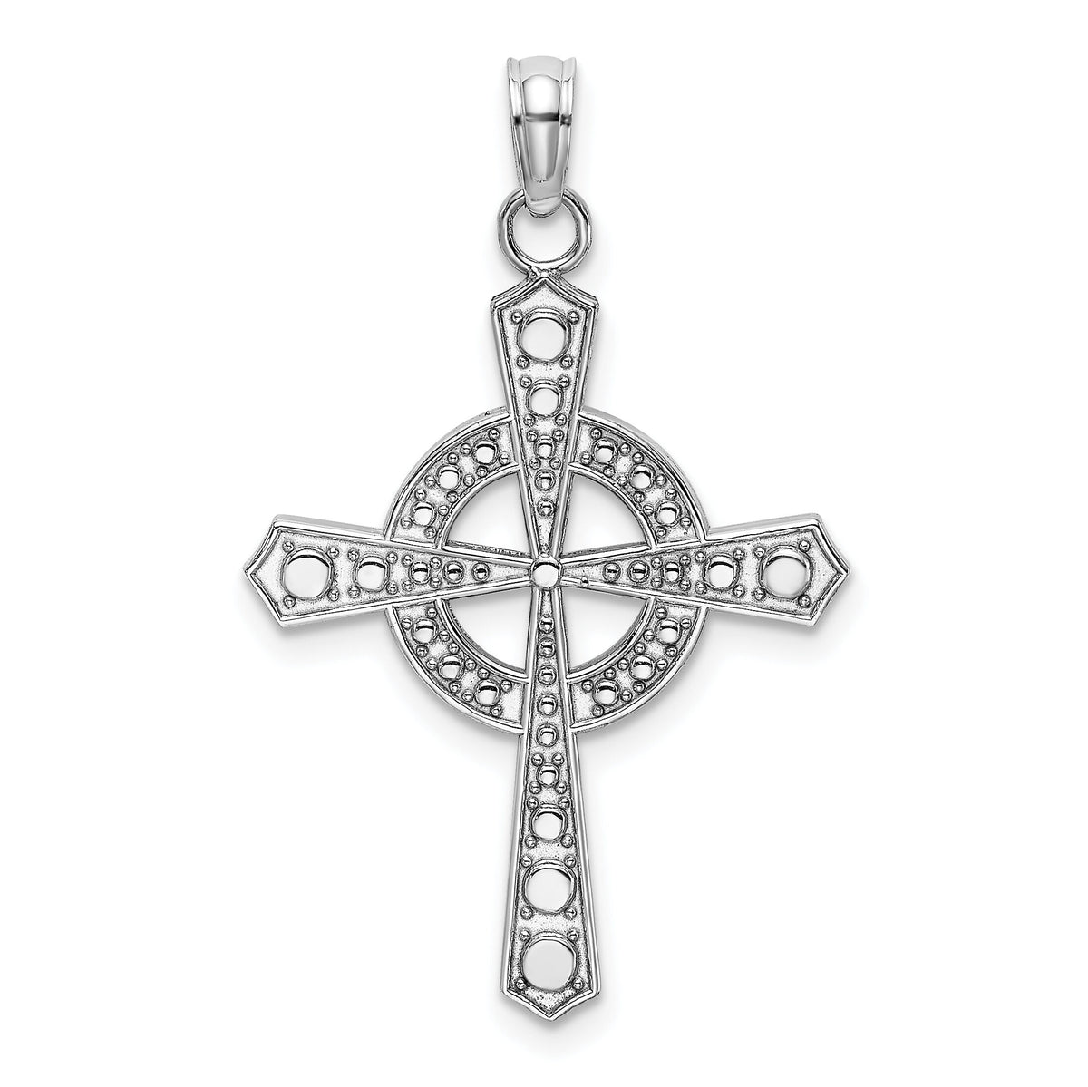 14K White Gold Beaded Celtic Cross w/ Eternity Charm-K9591W