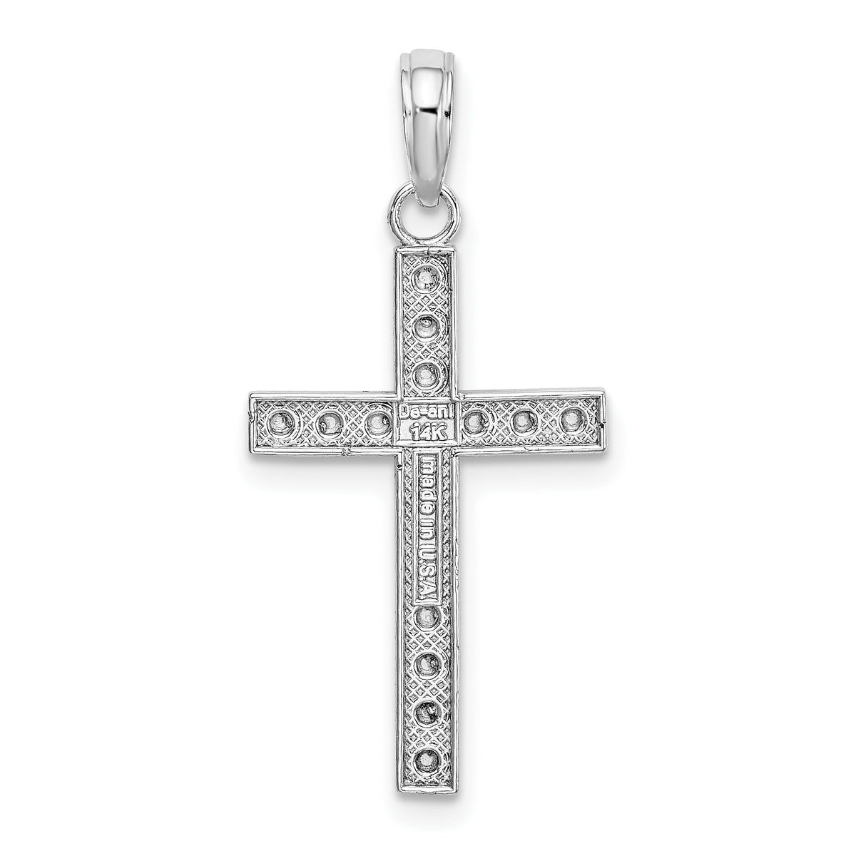 14K White Gold Beaded Block Cross Charm-K9594W