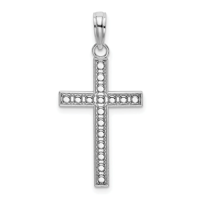 14K White Gold Beaded Block Cross Charm-K9594W
