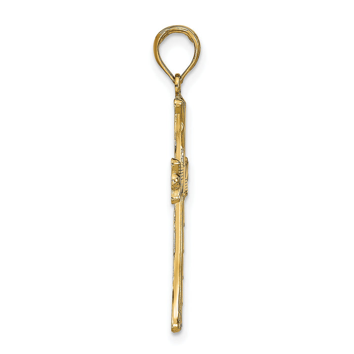 14K Textured w/Square Center Cross Pendant-K9603