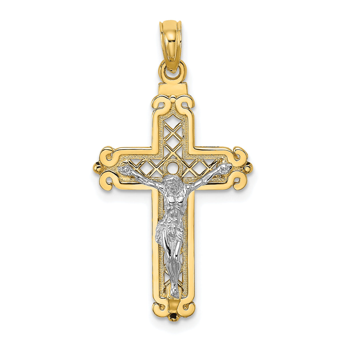 14k Two-tone Fancy Crucifix Charm-K9673