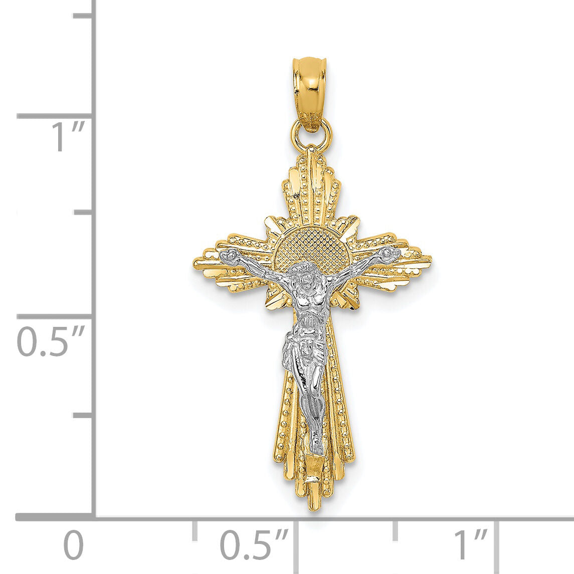 14K Two-tone D/C Crucifix Pendant-K9674