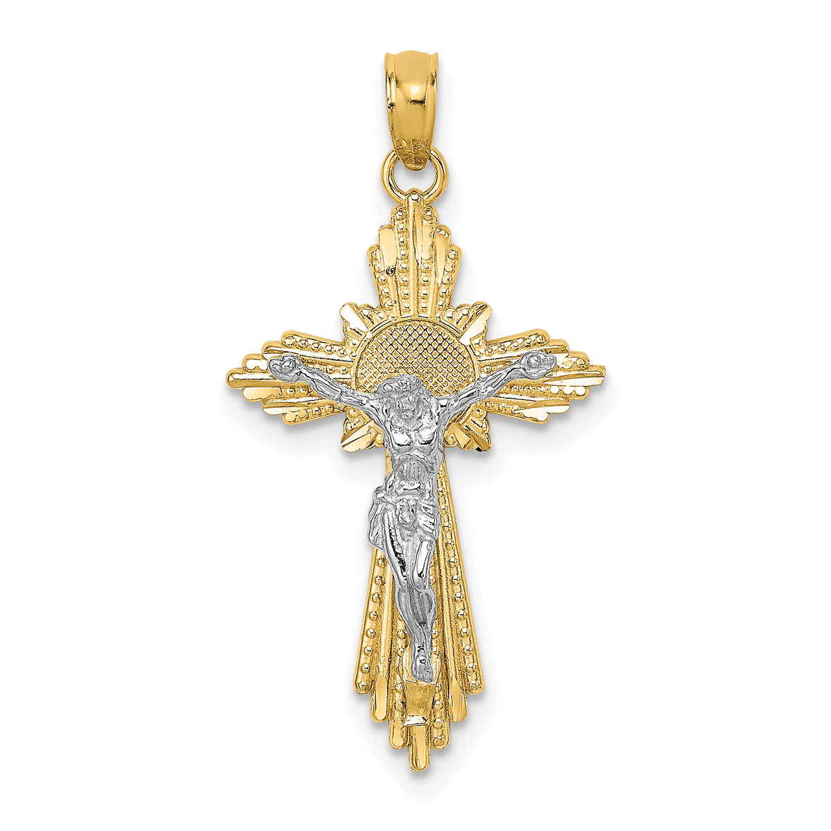 14K Two-tone D/C Crucifix Pendant-K9674