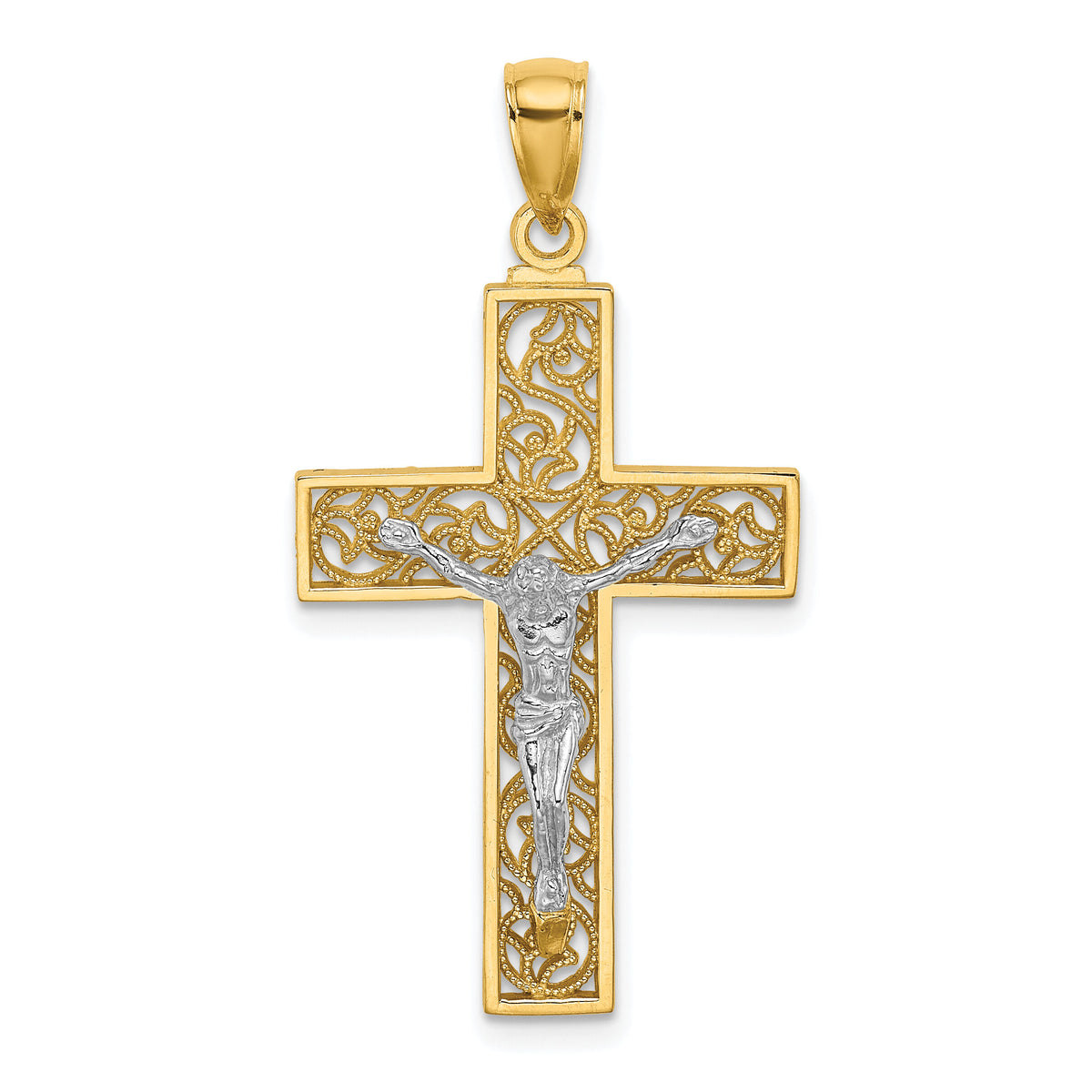 14k Two-tone Crucifix Pendant-K9675
