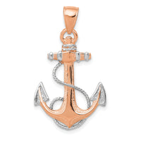 14k Rose Gold W/ Rhodium Anchor w/Rope Pendant-K9677