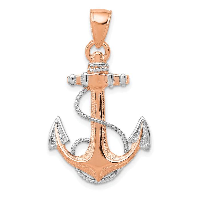 14k Rose Gold W/ Rhodium Anchor w/Rope Pendant-K9677