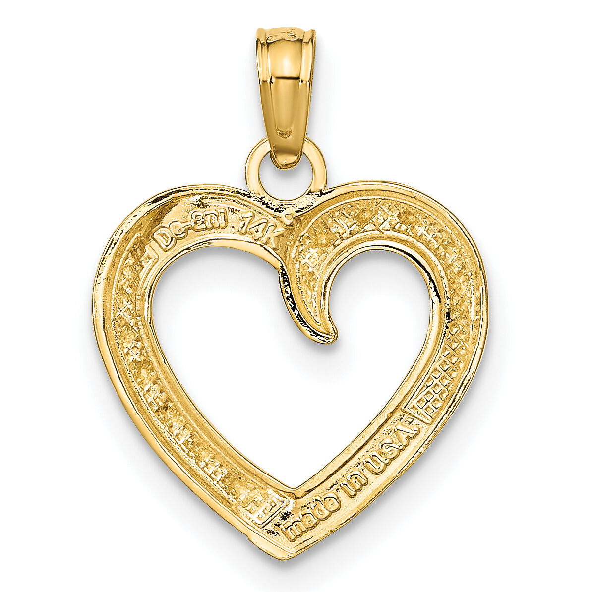14K and White Rhodium Polished and Textured Heart Pendant-K9678