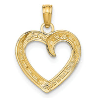 14K and White Rhodium Polished and Textured Heart Pendant-K9678