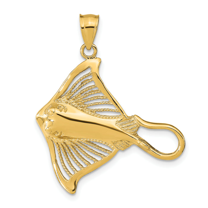 14K Polished and Cut-Out Textured Accent Stingray Charm-K9685