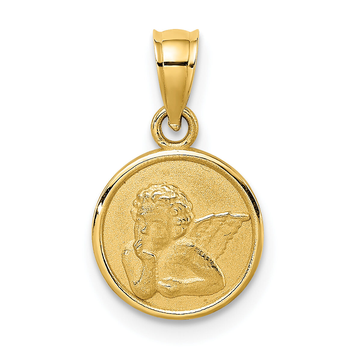 14k 10mm Engraved Angel Coin Charm-K9687
