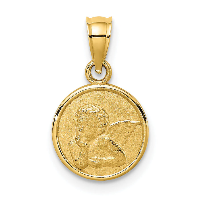 14k 10mm Engraved Angel Coin Charm-K9687
