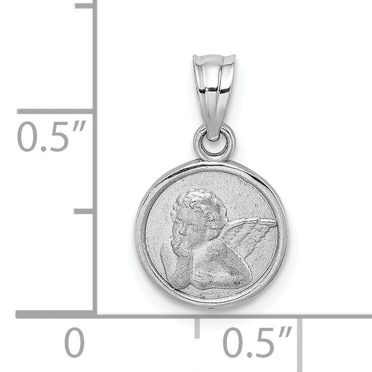 14k White Gold 10mm Engraved Angel Coin Charm-K9705