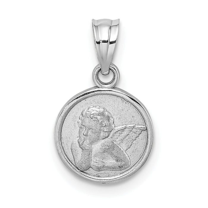14k White Gold 10mm Engraved Angel Coin Charm-K9705