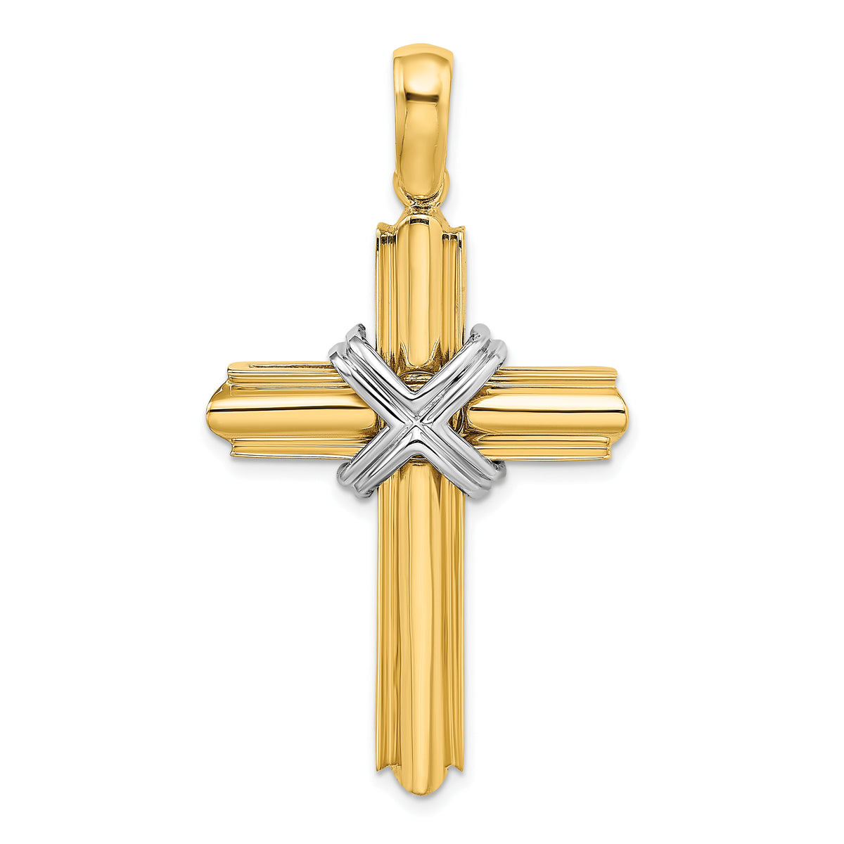 14K Two-tone  X  Center Polished Cross-K9728