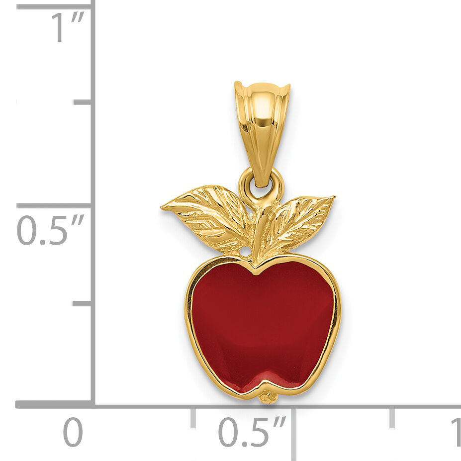 14k Polished Red Enameled Apple Pendant-K974