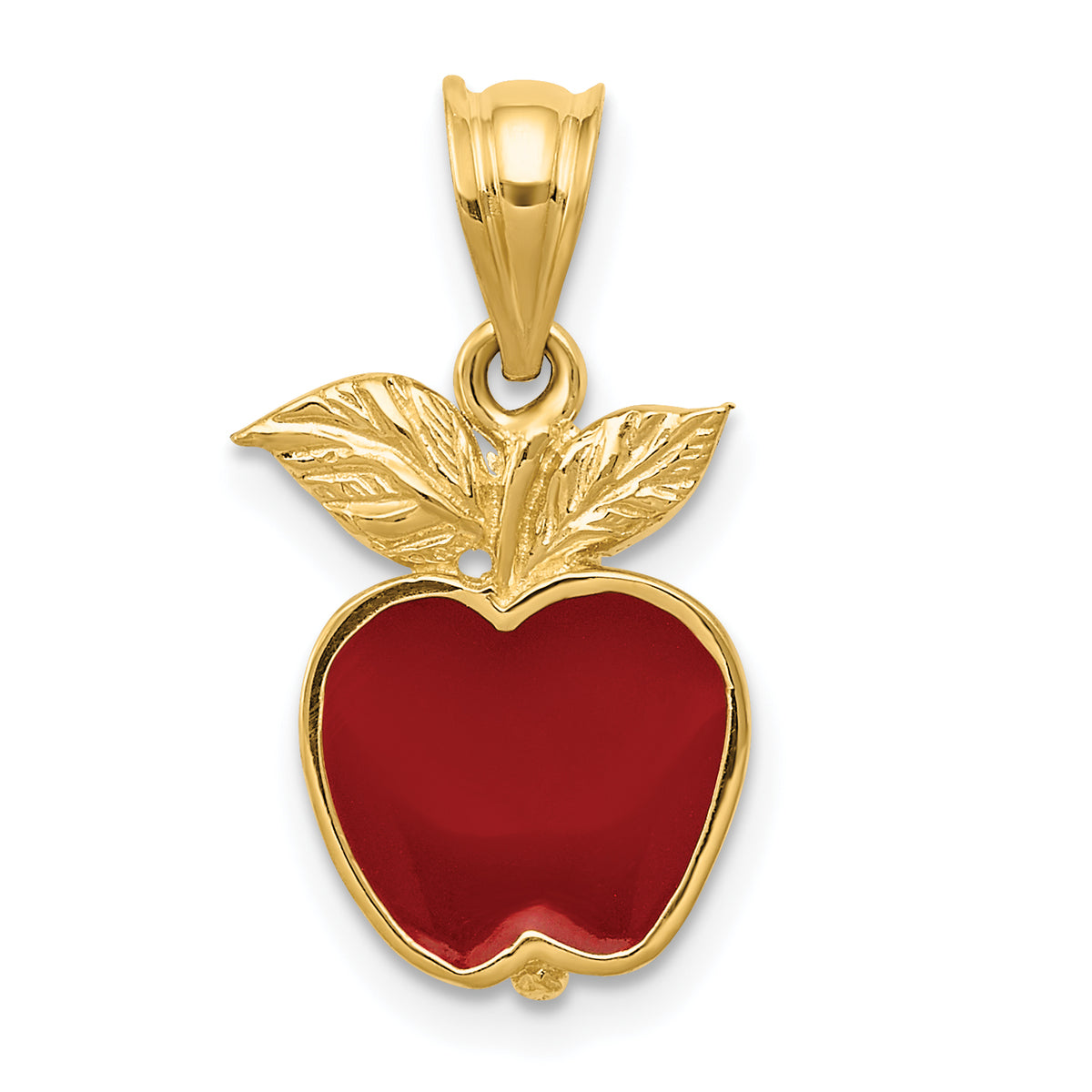 14k Polished Red Enameled Apple Pendant-K974
