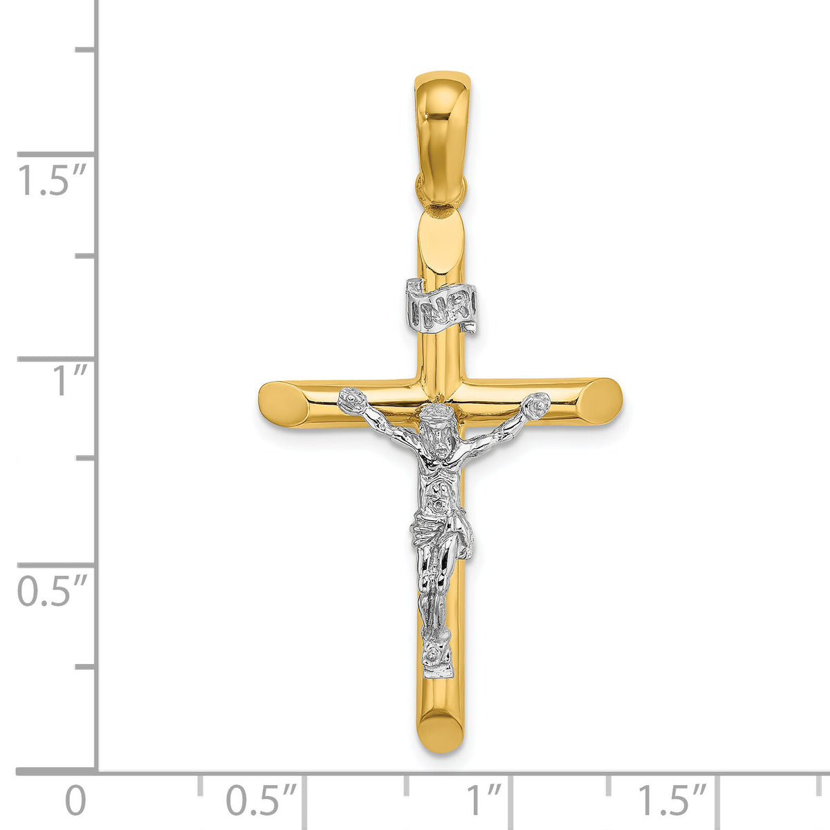 14K Two-tone Polished Crucifix Charm-K9741