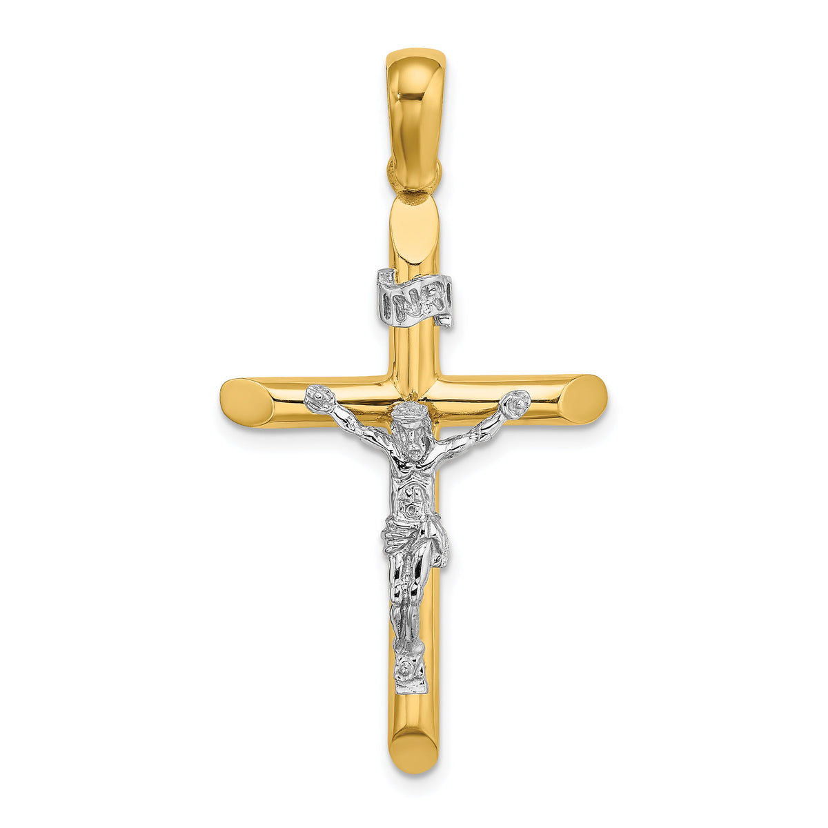 14K Two-tone Polished Crucifix Charm-K9741