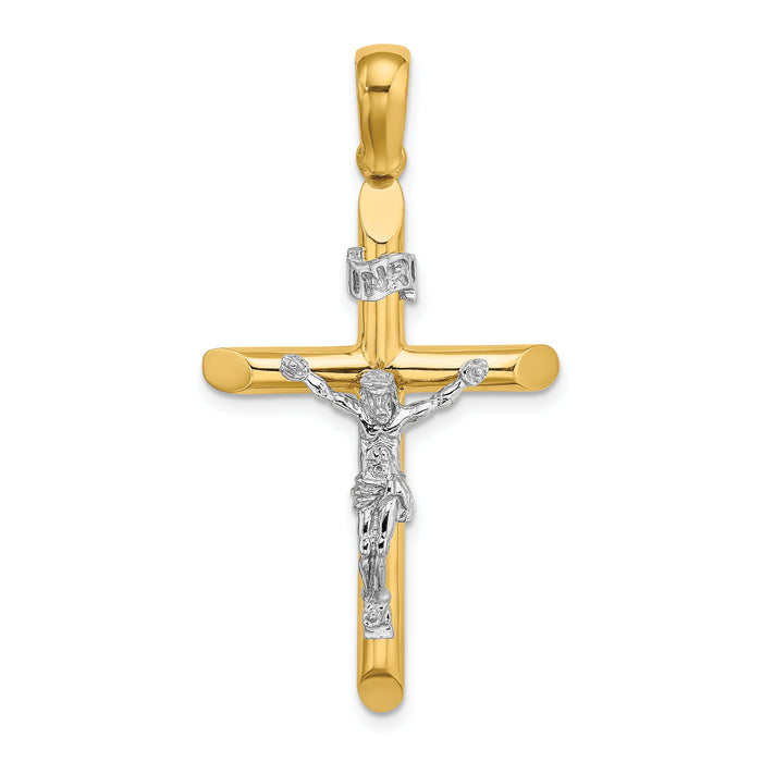 14K Two-tone Polished Crucifix Charm-K9741
