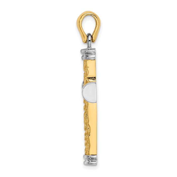 14K w/Rhodium Scroll and Double Endcaps Cross Charm-K9746